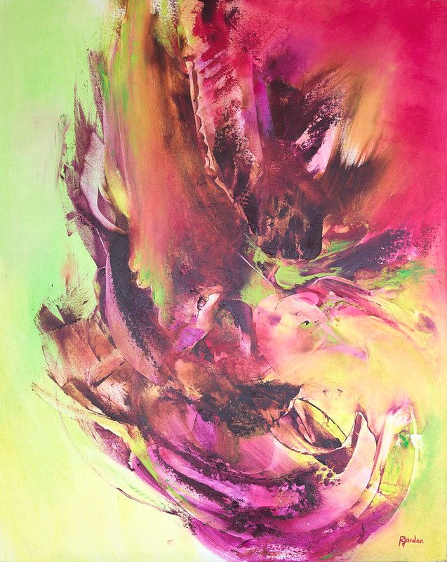 tableau abstrait rose eclosion