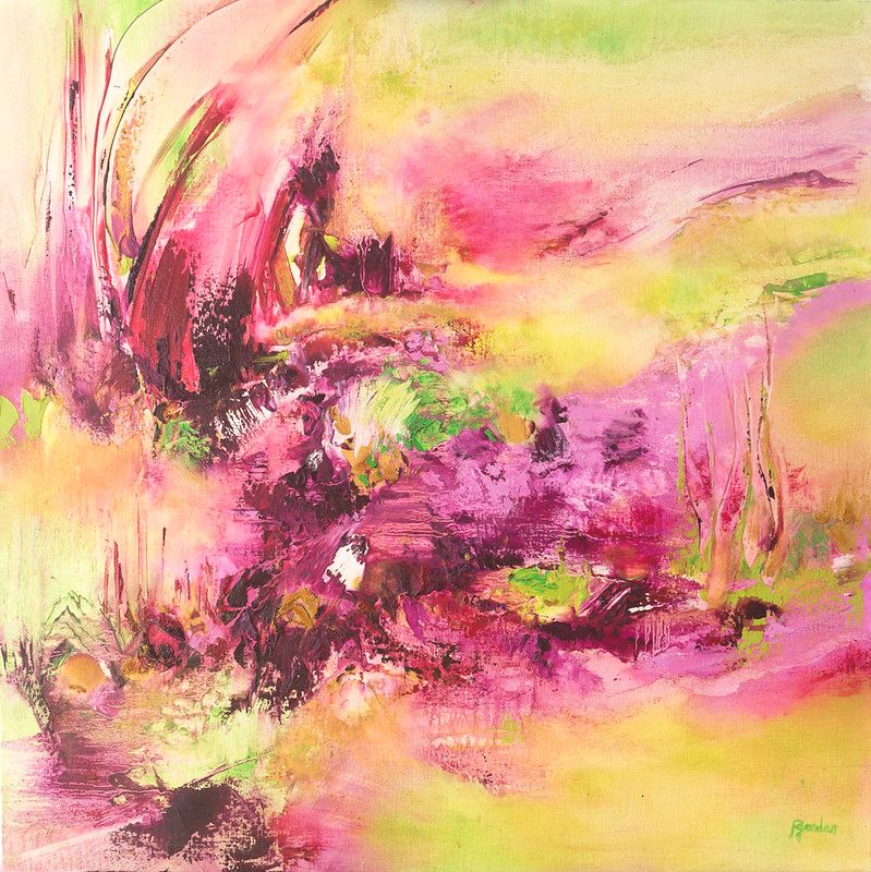 tableau abstrait rose feu rose