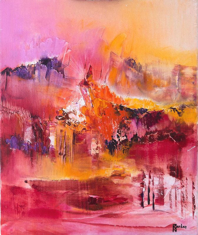 tableau abstrait rose ile matinale