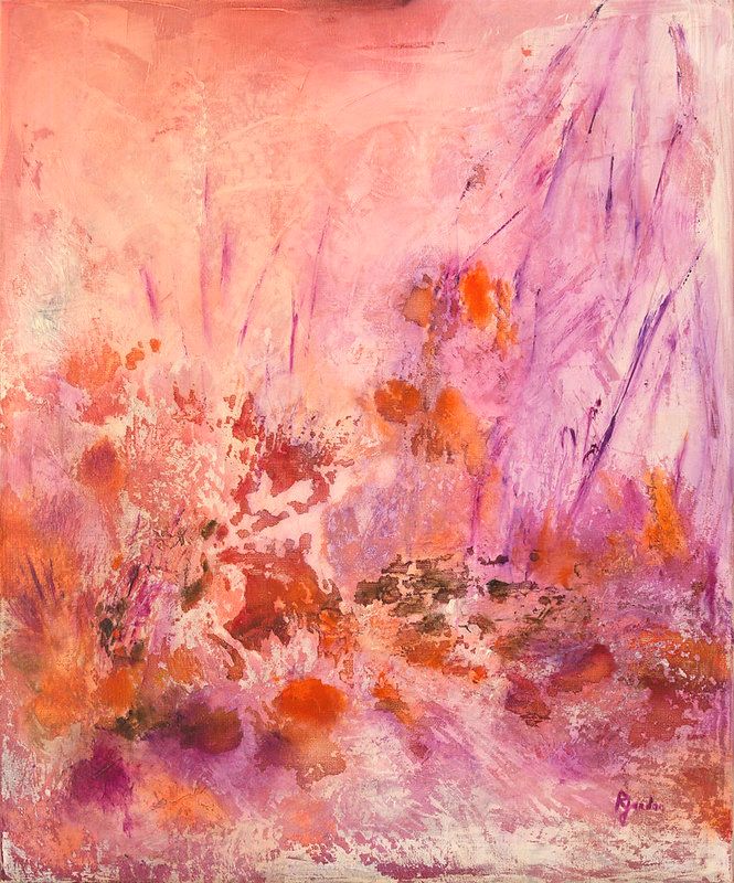 tableau abstrait rose lys orange