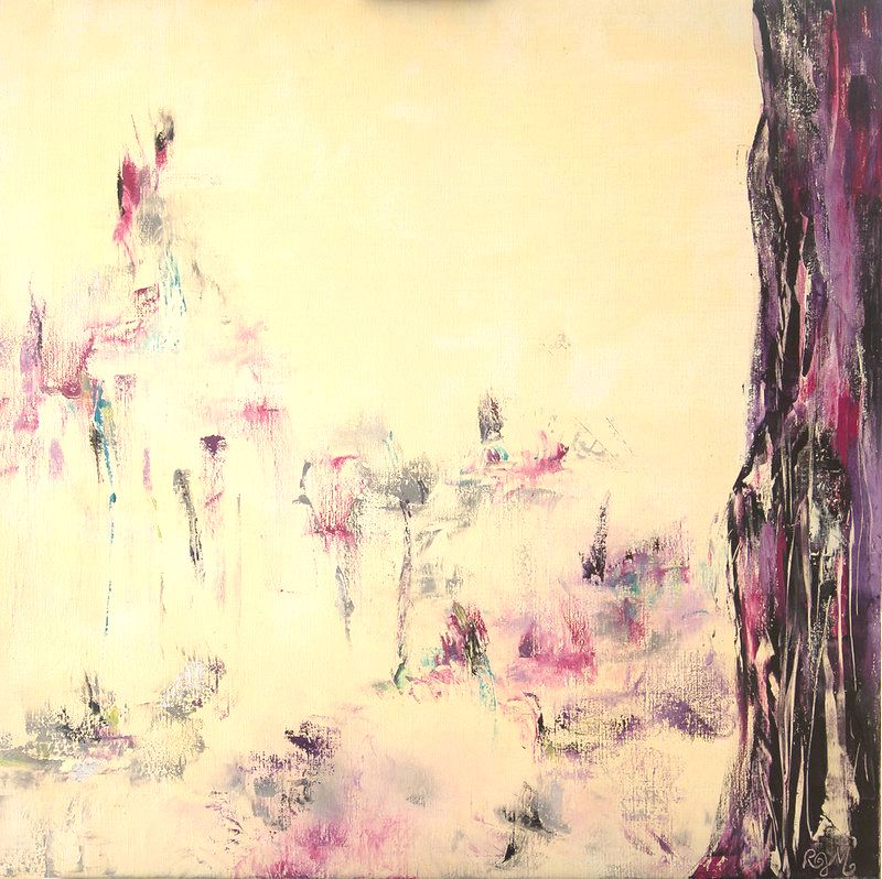 tableau abstrait rose prairie enchantee