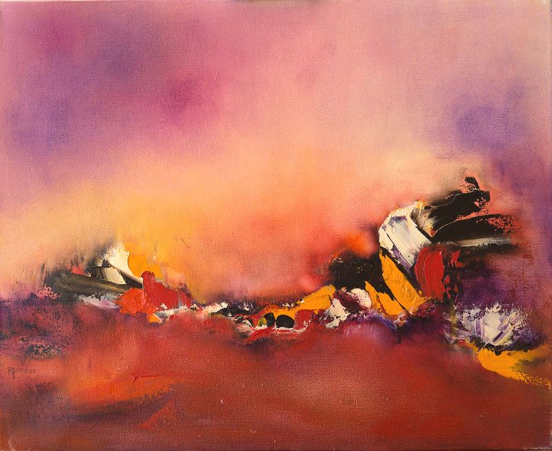 tableau abstrait rouge amour