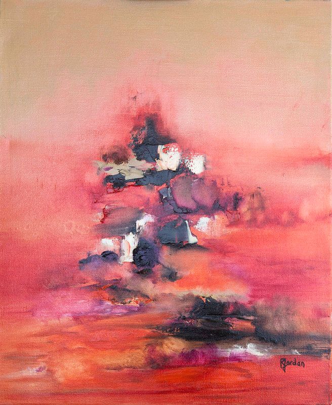 tableau abstrait rouge arbre d espoir