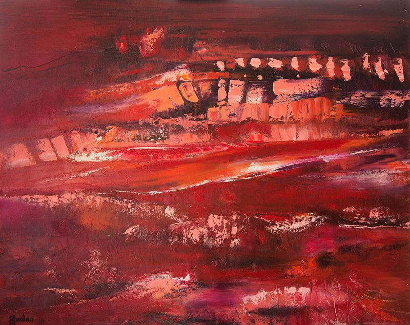 tableau abstrait rouge caverne 2