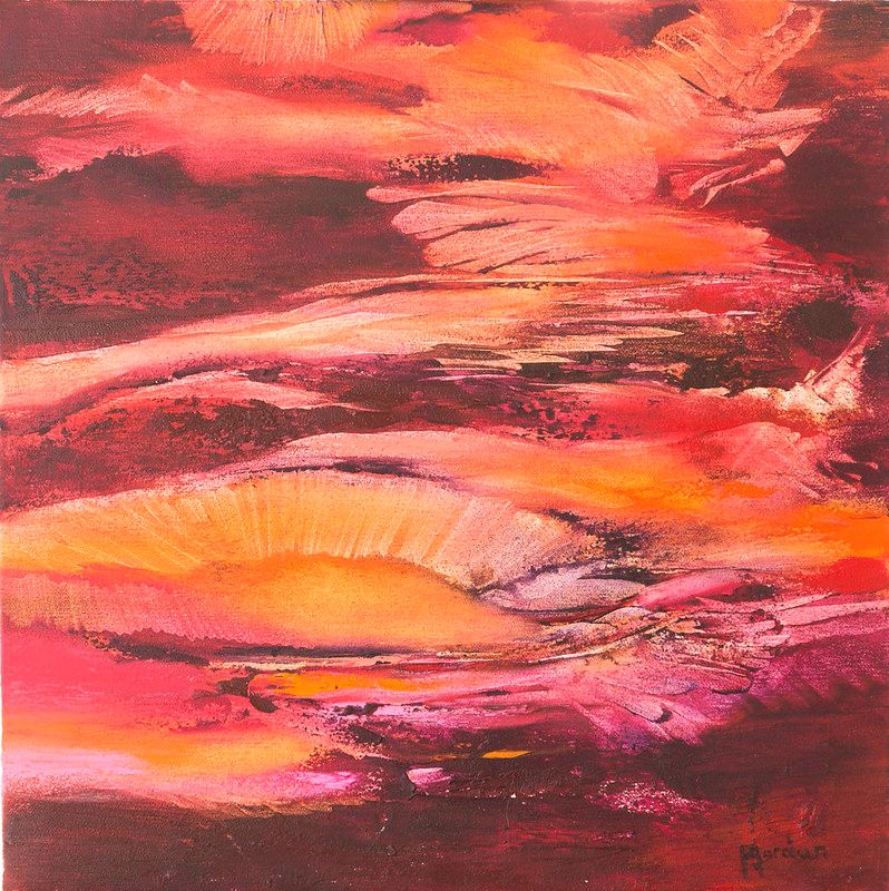 tableau abstrait rouge caverne