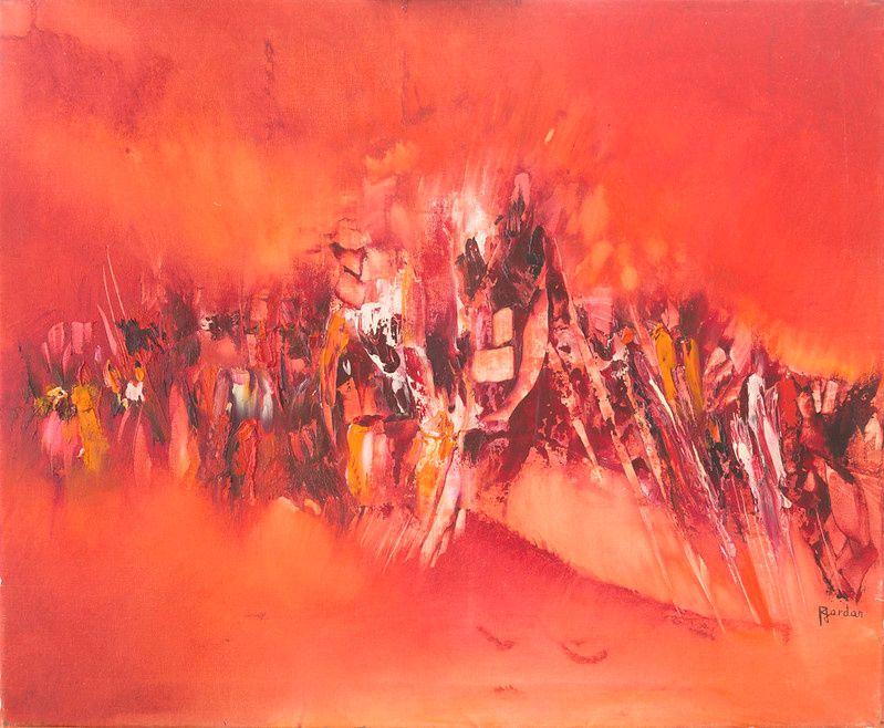 tableau abstrait rouge challenge