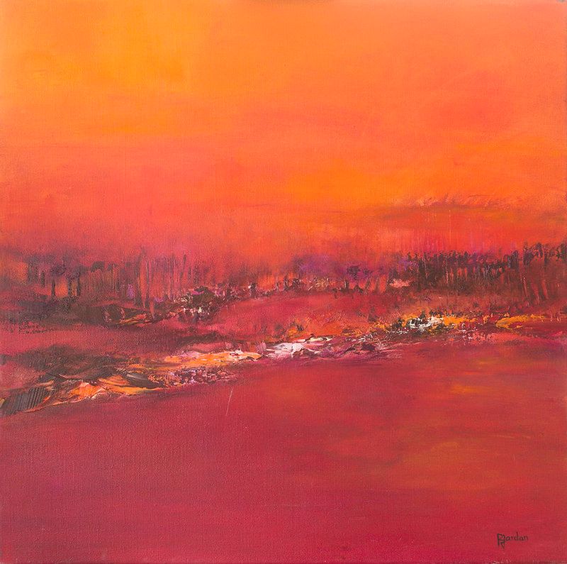 tableau abstrait rouge champ