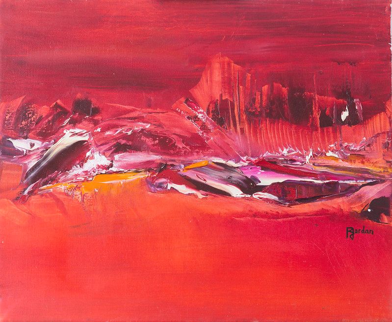 tableau abstrait rouge dauphin