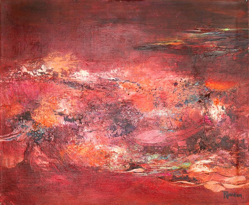 tableau abstrait rouge ebullition