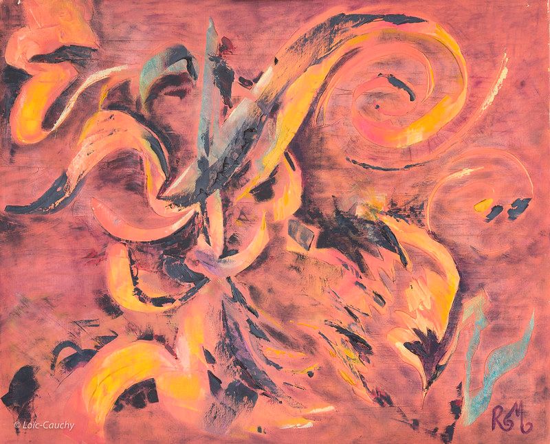 tableau abstrait rouge encre de feu