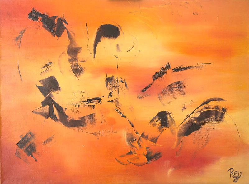 tableau abstrait rouge envol