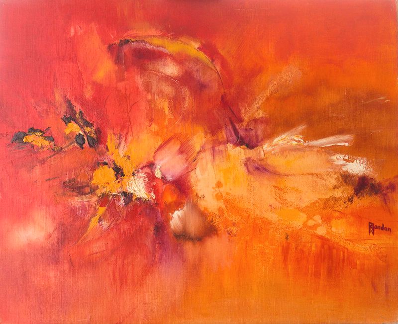 tableau abstrait rouge explosion