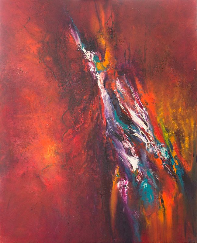 tableau abstrait rouge faille