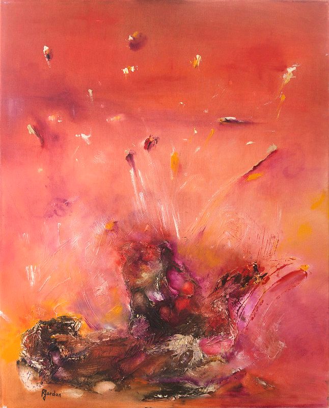 tableau abstrait rouge fiesta