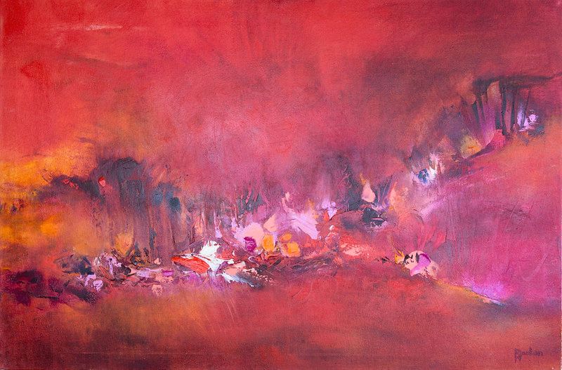 tableau abstrait rouge foret d espoir