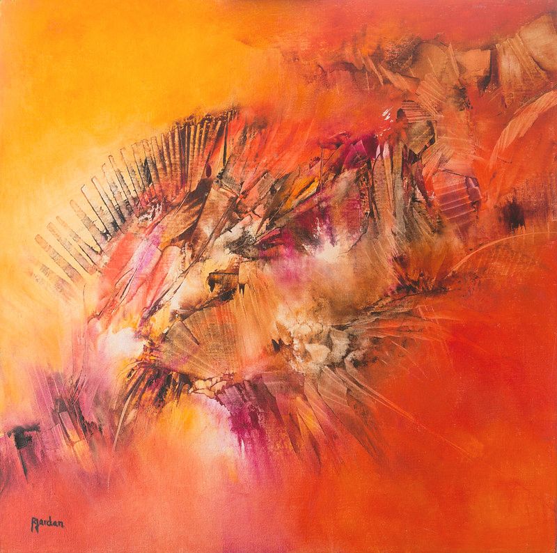 tableau abstrait rouge fossile