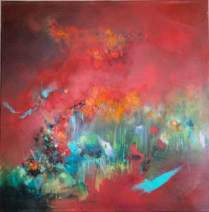 tableau abstrait rouge le chemin