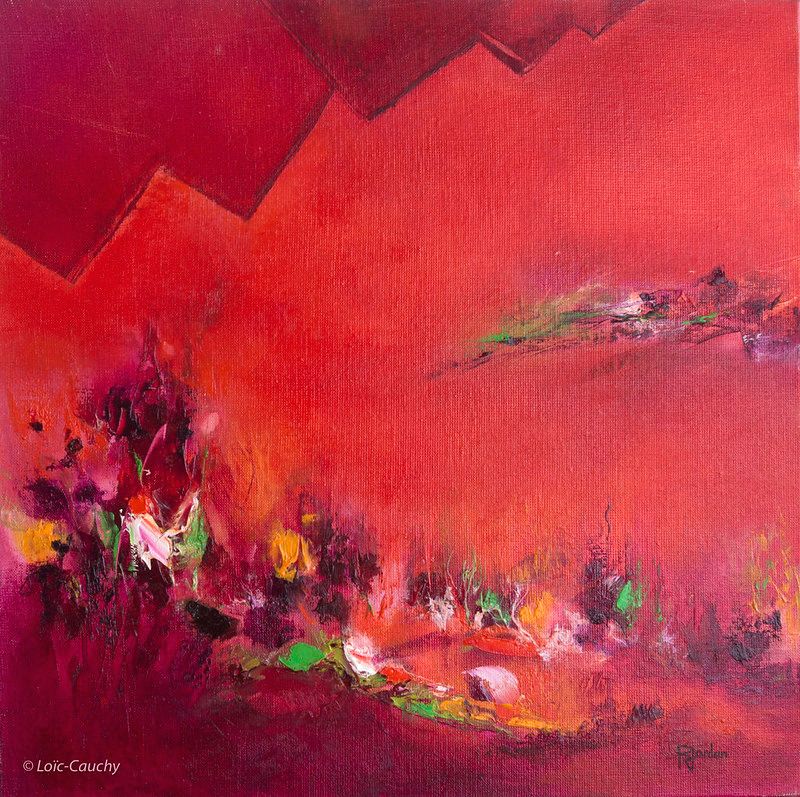 tableau abstrait rouge le miroir