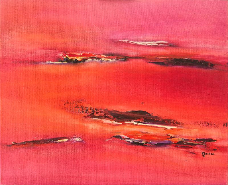 tableau abstrait rouge le passage