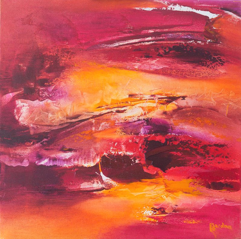 tableau abstrait rouge magma