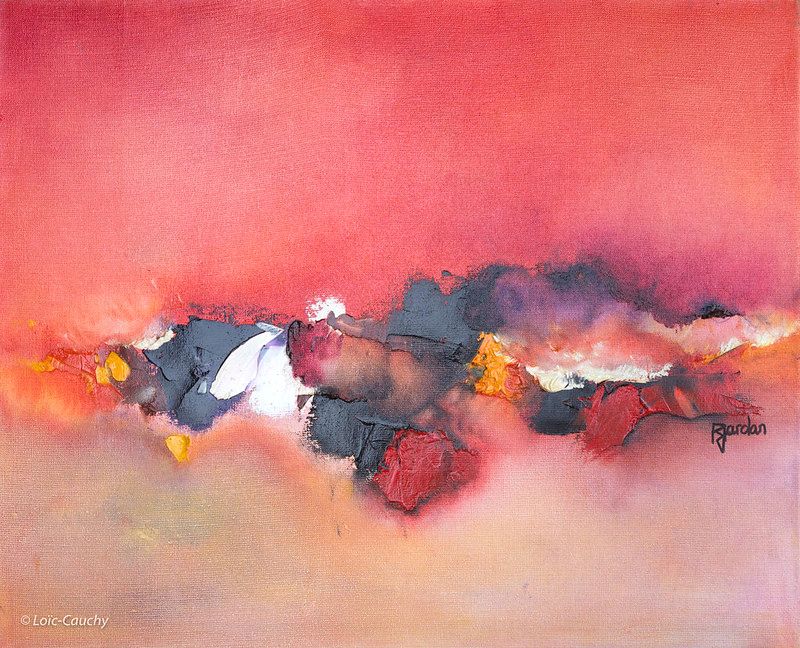 tableau abstrait rouge nuage