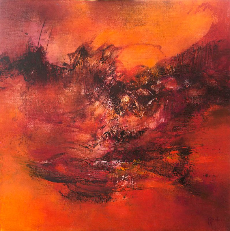 tableau abstrait rouge ombre