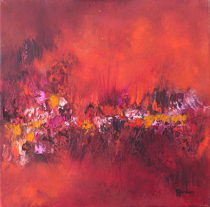 tableau abstrait rouge roses rouges