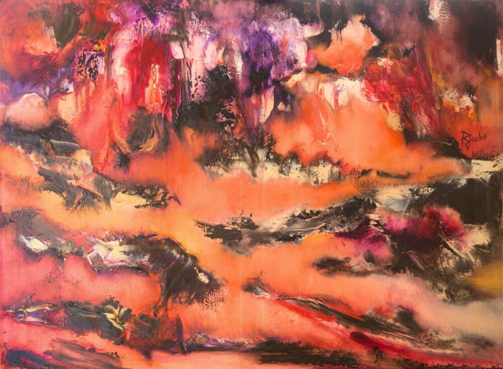 tableau abstrait rouge steppe