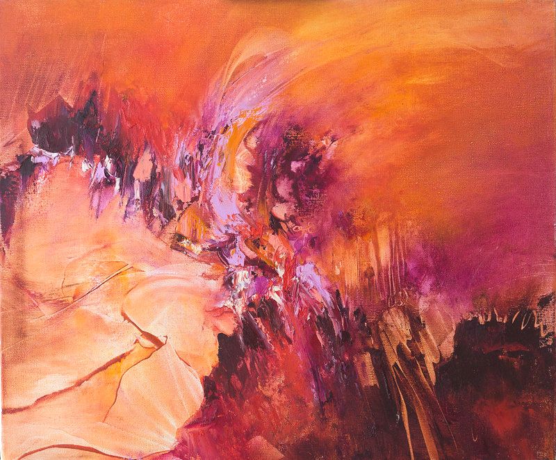 tableau abstrait rouge symbiose