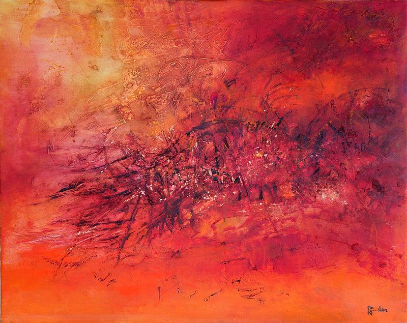 tableau abstrait rouge trou noir