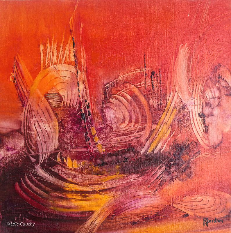 tableau abstrait rouge vibrations