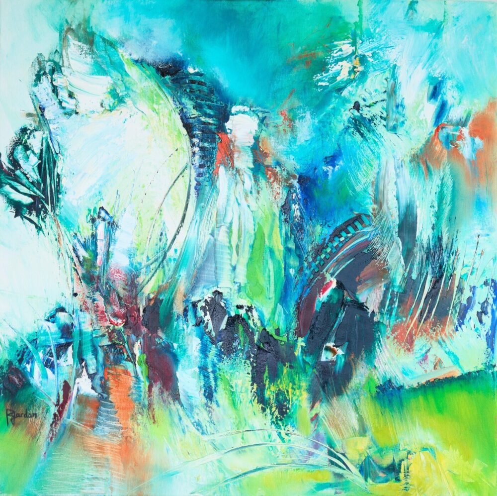 tableau abstrait vert amazonie