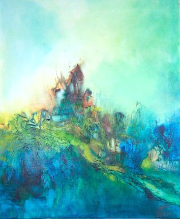 tableau abstrait vert apesanteur