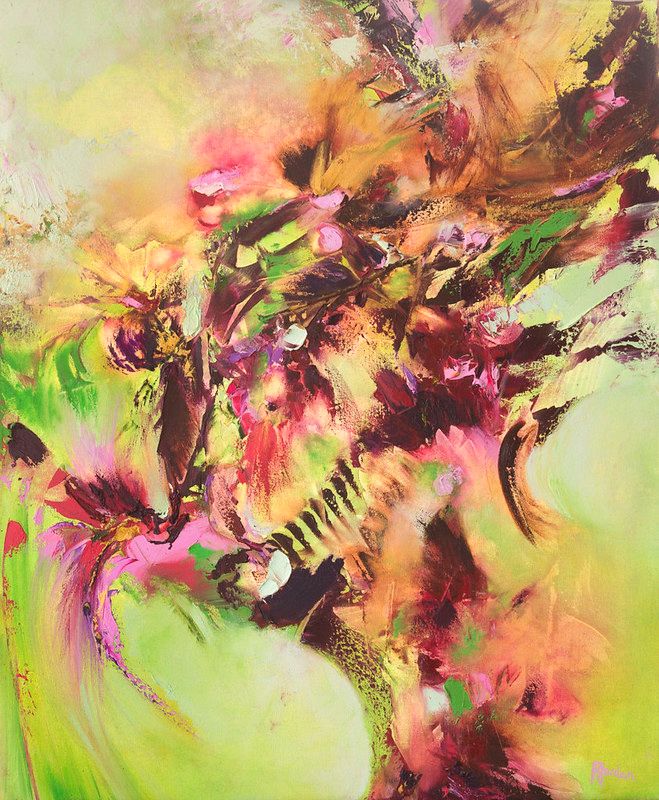 tableau abstrait vert arbre de vie