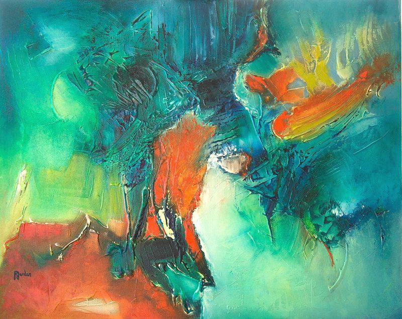 tableau abstrait vert destinee