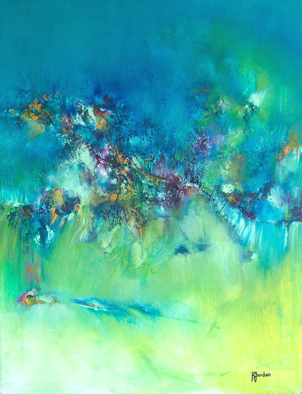 tableau abstrait vert distorsion