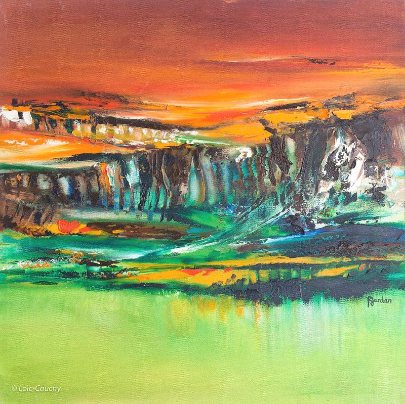 tableau abstrait vert horizon