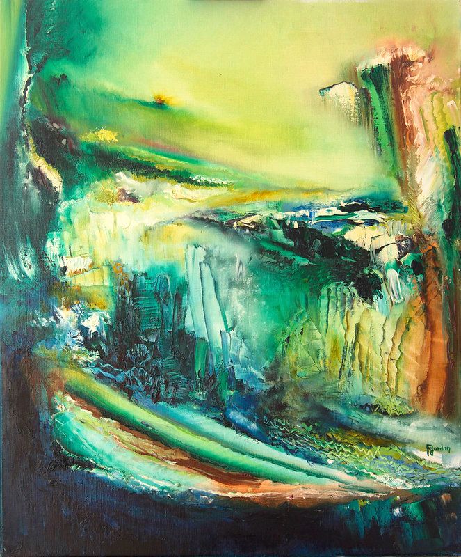 tableau abstrait vert jungle