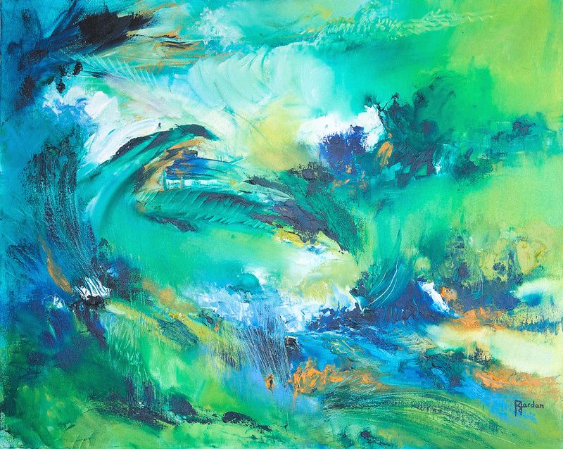 tableau abstrait vert nature