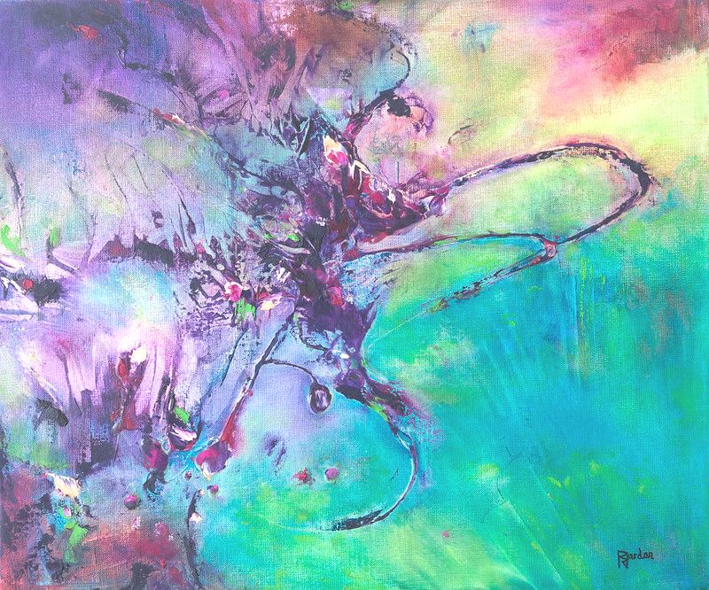 tableau abstrait vert nebuleuse