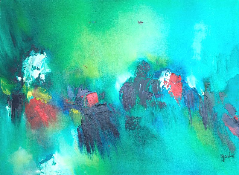 tableau abstrait vert poesie naturelle