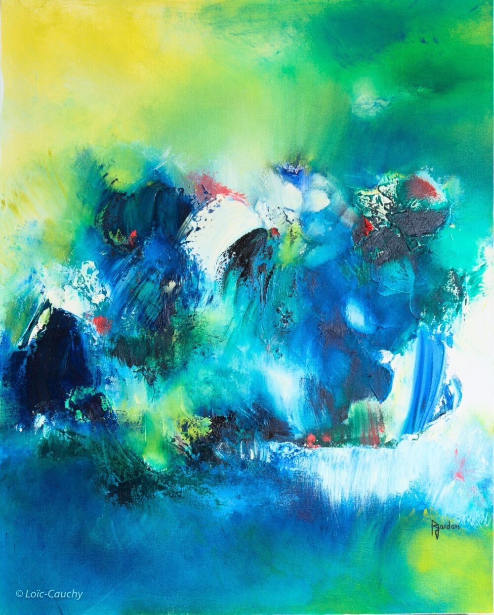 tableau abstrait vert printemps