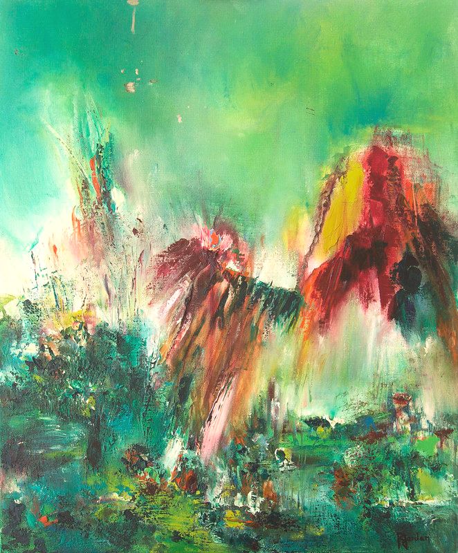 tableau abstrait vert rayon d espoir