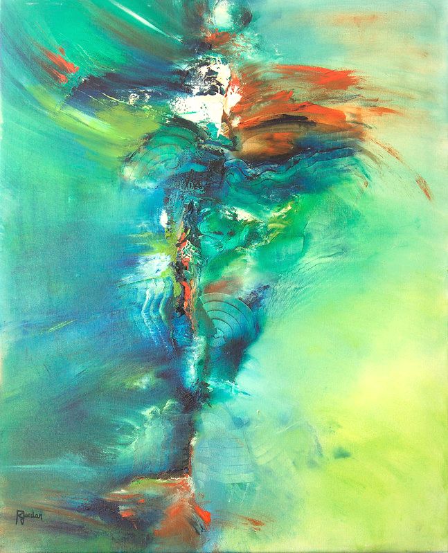 tableau abstrait vert tornade