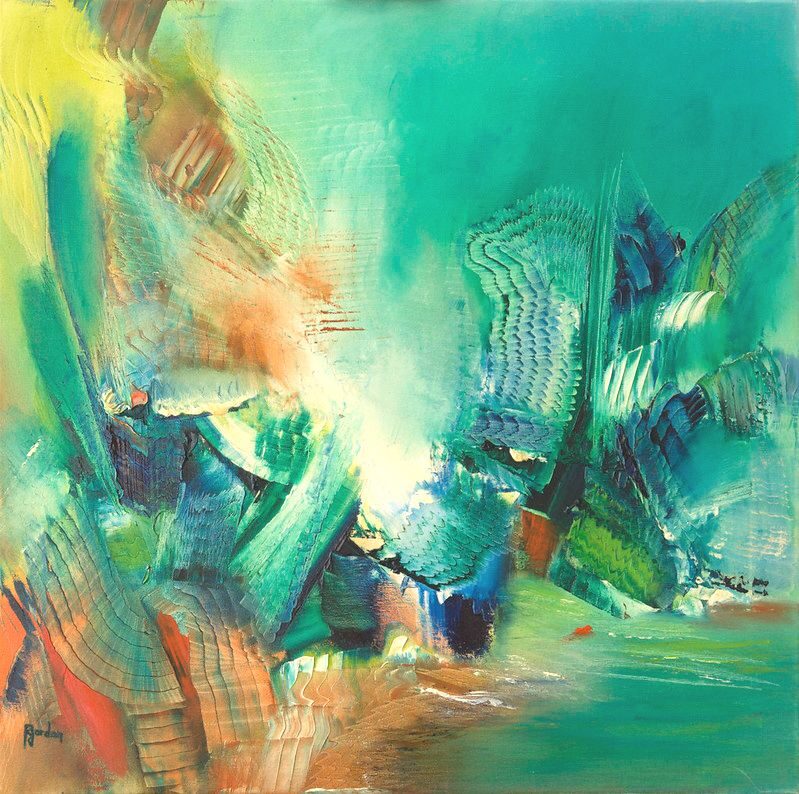 tableau abstrait vert vibration